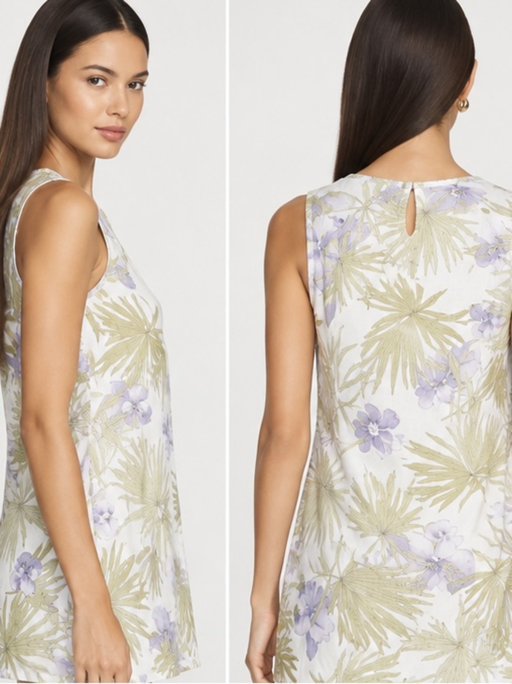 Tommy Bahama White Tank Dress with Lavender Floral & Olive Palm Print